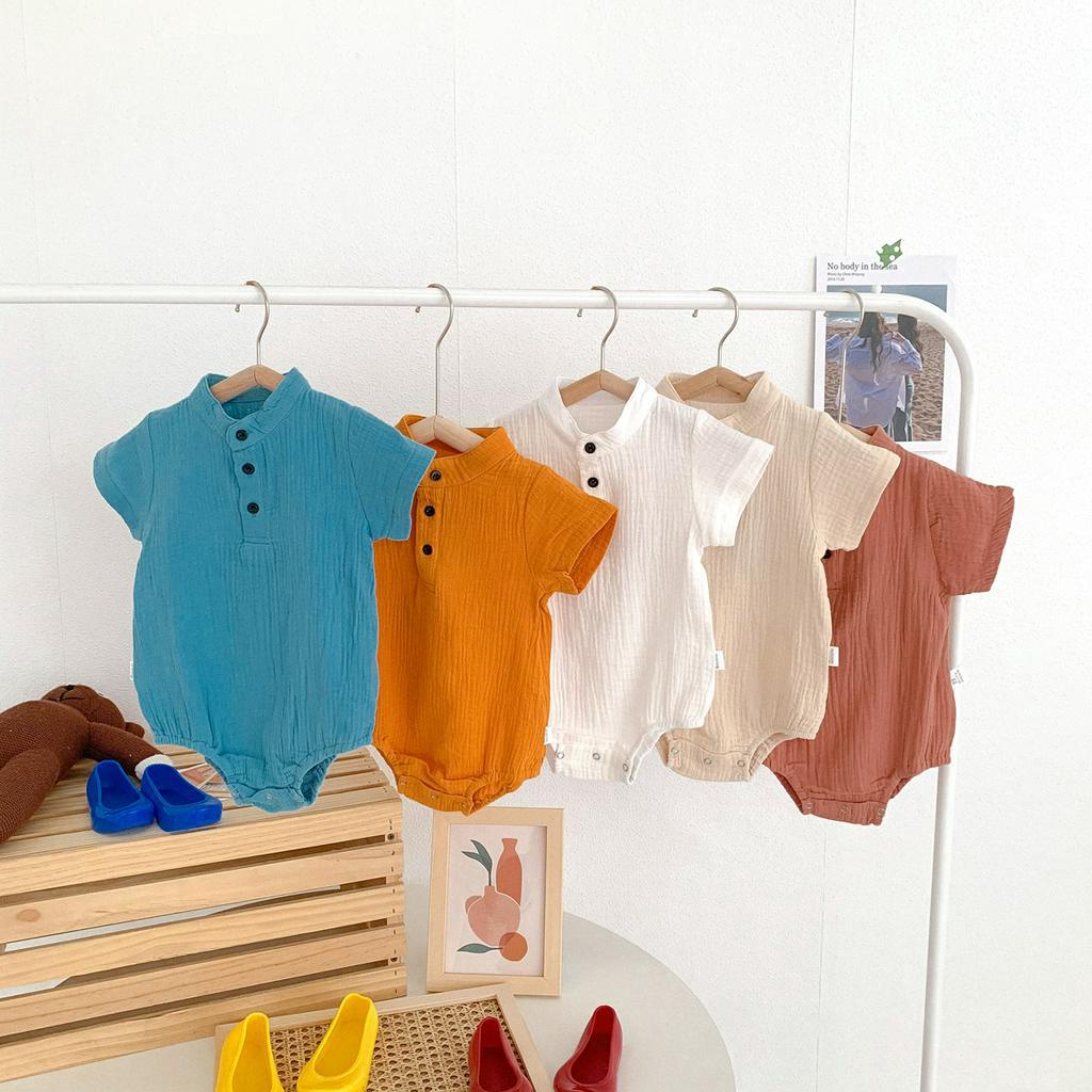 Áo Liền Quần Ngắn Tay Chất Liệu Cotton In Hình Hoạt Hình Dành Cho Bé Trai 0-18 Tháng Tuổi