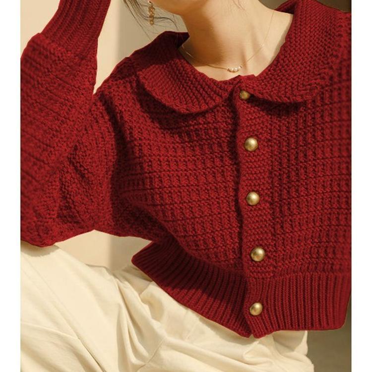 Áo Khoác Cardigan Dệt Kim Cổ Búp Bê Phong Cách Pháp Thời Trang Xuân Thu Mới Cho Nữ