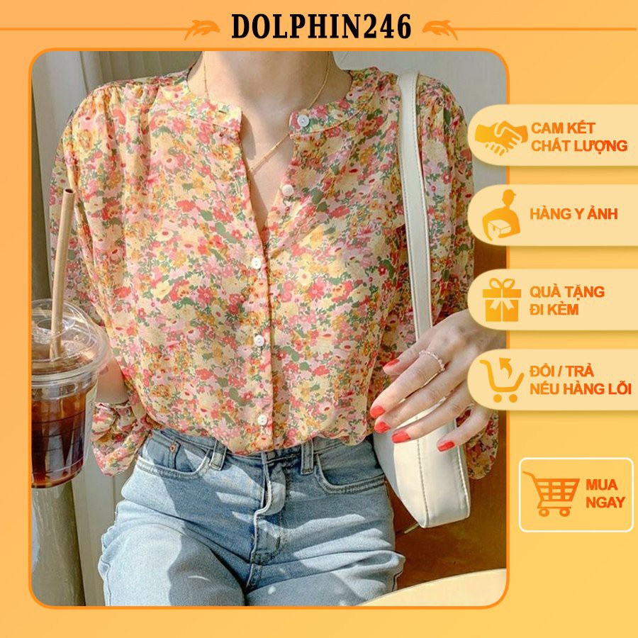 Áo Sơ Mi Nữ Hoa Nhí Tay Dài Dáng Rộng Kiểu Hàn Quốc Chiffon  Dễ Phối Đồ Cho Nữ Kiểu Áo Sơ Mi Công Sở Đẹp Cao Cấp CAMXANH