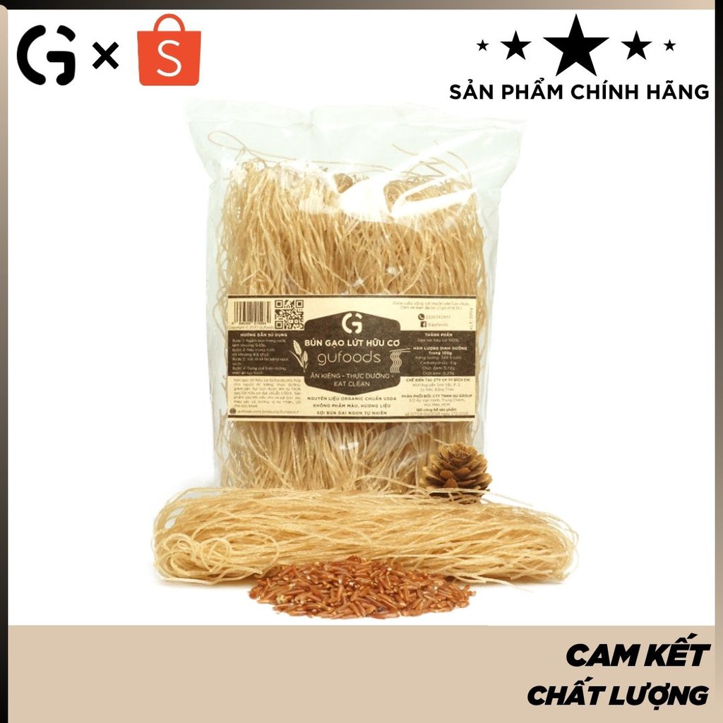 Bún/Phở gạo lứt hữu cơ ăn kiêng GUfoods (200g) - Giảm cân, Thực dưỡng, Eat clean