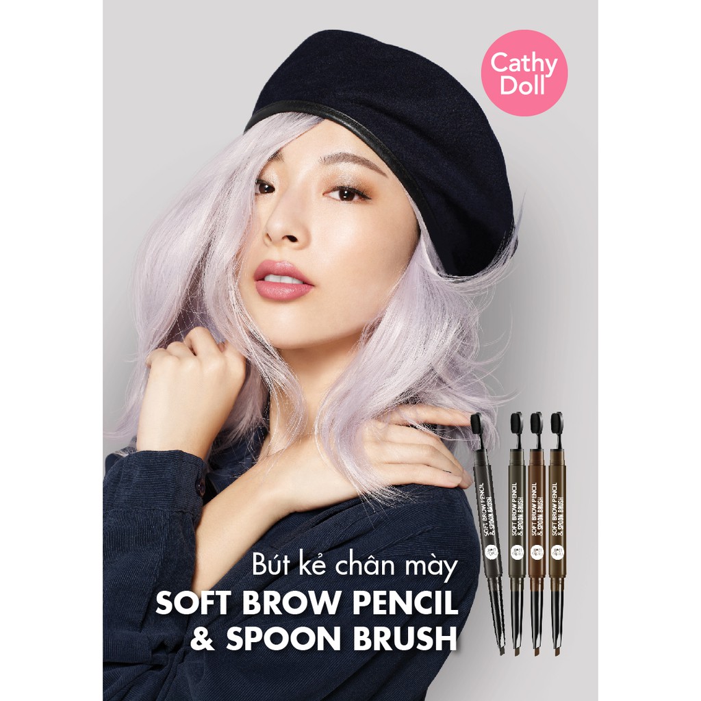 Bút Kẻ Chân Mày Cathy Doll Soft Brow Pencil &amp; Spoon Brush 0.28g