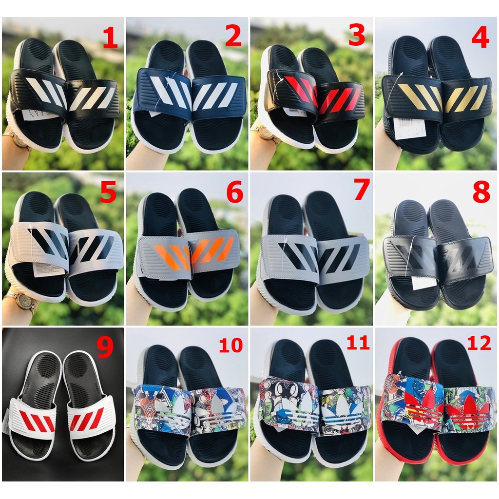 Dép Alphabounce adidas QC ❤️FREESHIP + FullBox❤️ quai ngang nam nữ 3 sọc chất xịn đủ màu