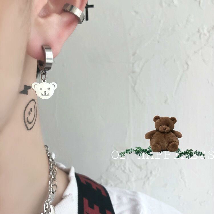 Bông Tai Hình Gấu Bằng Thép Titan Không Phai Màu Phong Cách Hip Hop 23466 Thời Trang Cho Nam Và Nữ