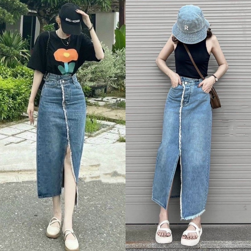 CHÂN VÁY JEANS XẺ TÀ (KÈM VIDEO HÌNH THẬT)