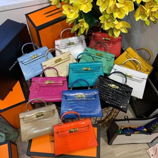 Túi hermes kelly mini da rắn bóng