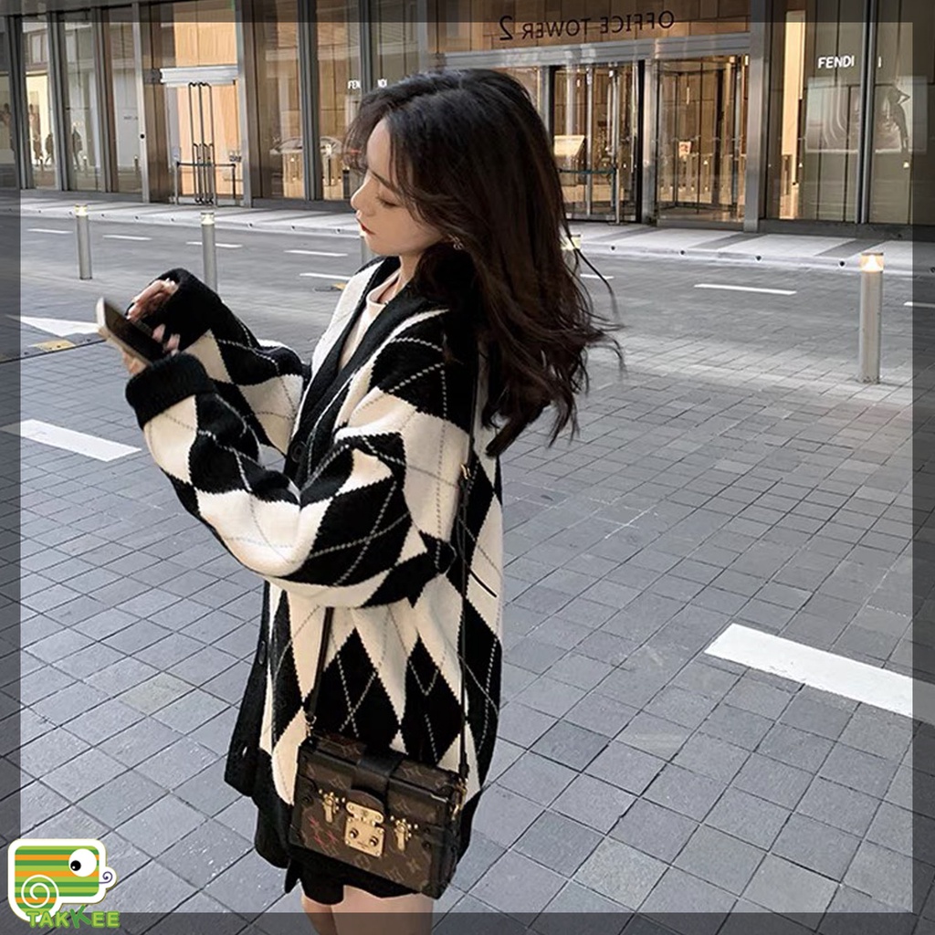 Áo Khoác Len Nữ, Khoác Cardigan Len Họa Tiết Kim Cương HOT TREND Hàng Quảng Châu Loại 1