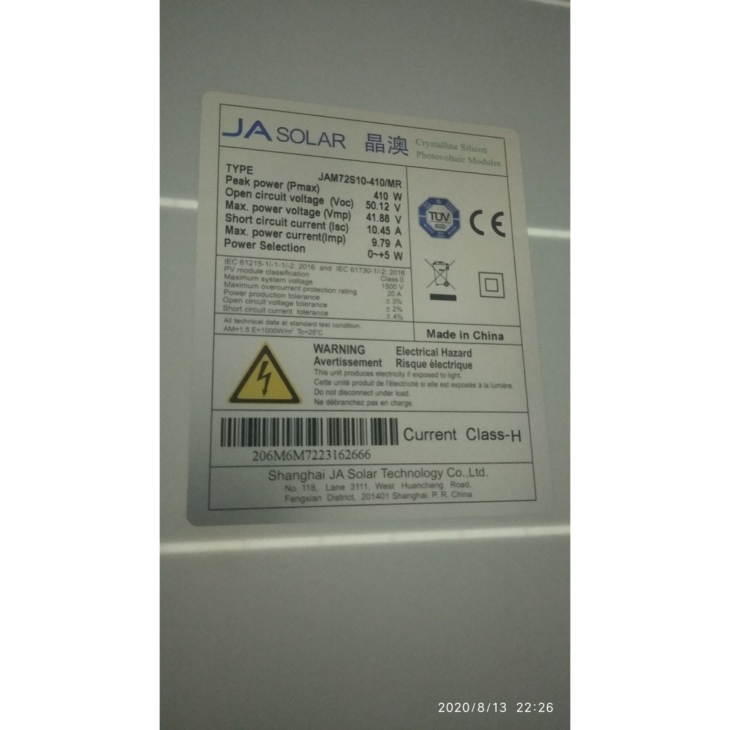 Tấm Pin năng lượng mặt trời JA Solar Mono PERC 410W