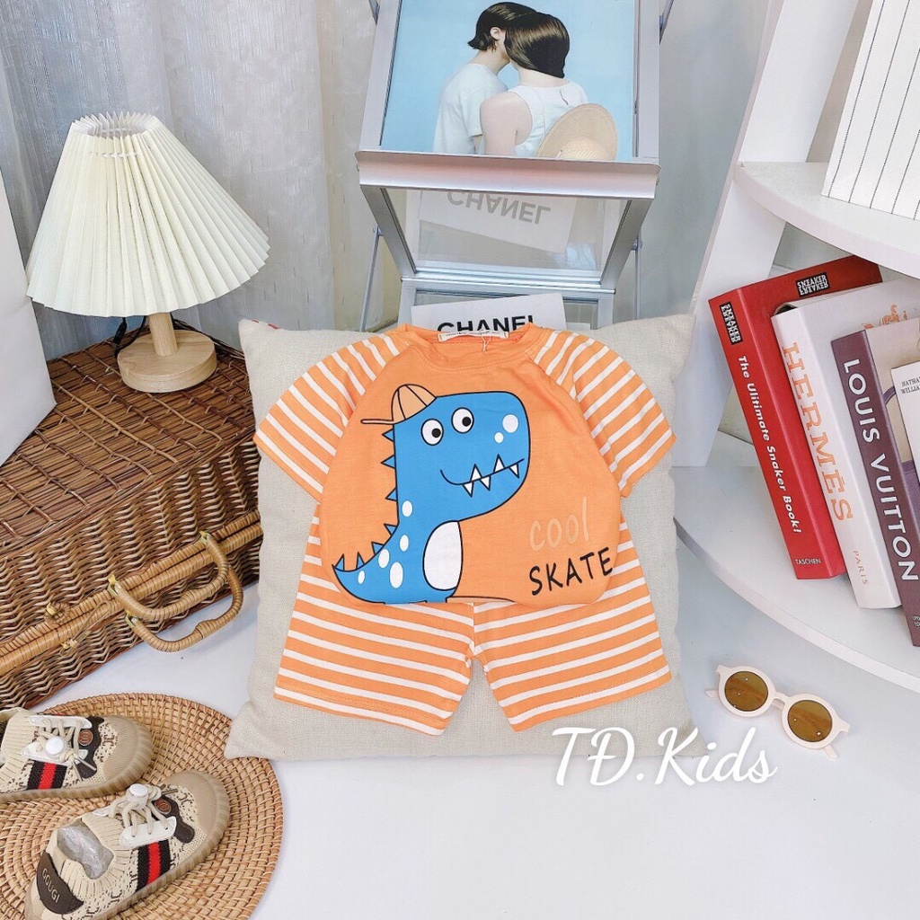 Bộ cộc tay Minky Mom thun lạnh phối sọc dệt cho bé