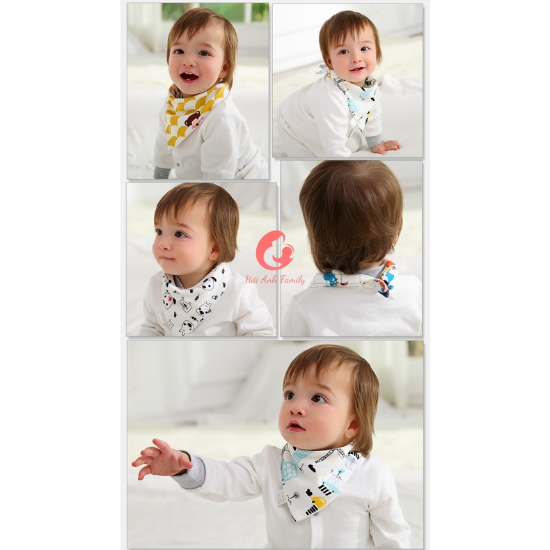 Khăn yếm tam giác cho bé chất liệu Cotton 2 lớp có cúc bấm cao cấp - Hải Anh Family