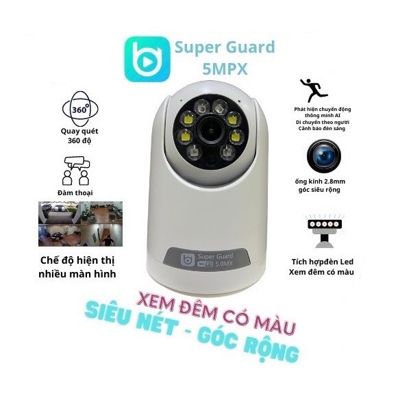 Camera IP Wifi thông minh Super Guard SP028 5.0Mp - Siêu nét góc rộng, đàm thoại hai chiều