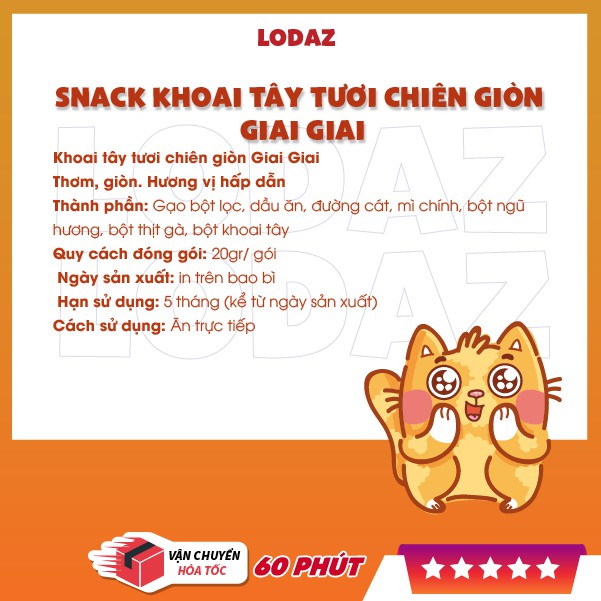 bim bim khoai tây tươi chiên giòn Lodaz GiaiGiai gói 20gr, snack ăn vặt Hà Nội