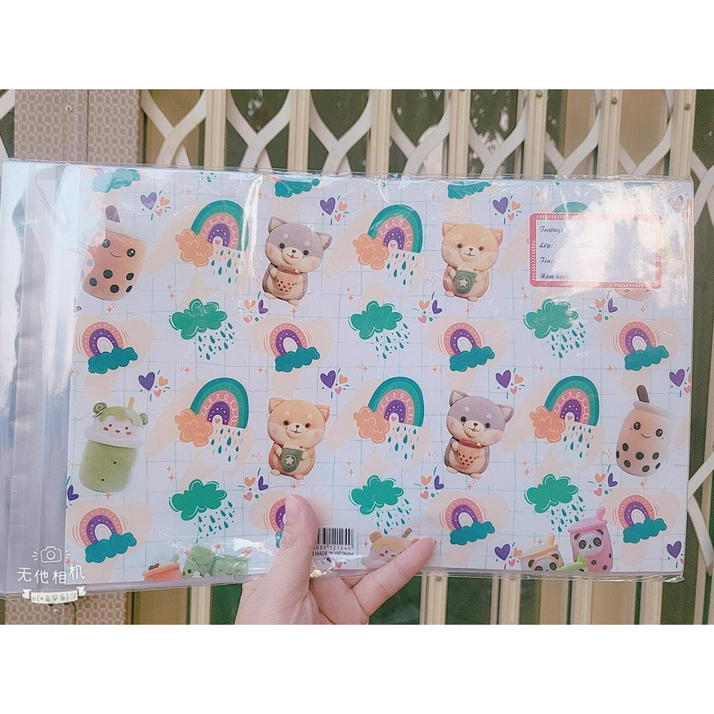 Set 10 Bìa Bao Tập Có Lồng Kiếng In Hình Dễ Thương