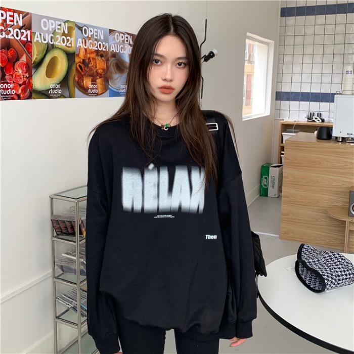 Áo Nỉ Cổ Tròn Lót Nhung Dày Dặn In Chữ Thời Trang Mùa Thu Cho Nữ