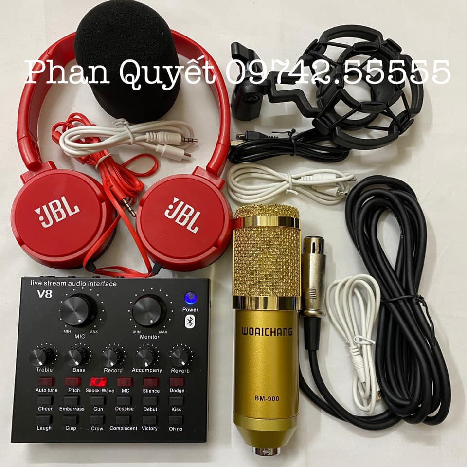 🎧 FULL COMBO ️🎧 Combo Bộ Míc Thu âm BM900 và Card V8 Bluetooth Chuyên Dụng Hát Live Stream Đủ Chức Năng