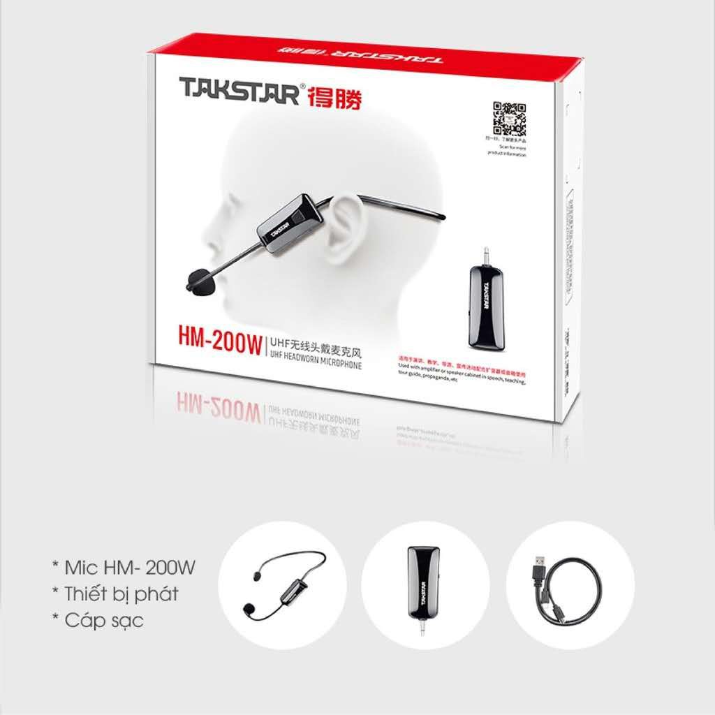 Mic Trợ Giảng Không Dây Cài Đầu Takstar HM-200W Cao Cấp, Độ Nhạy Cao, Lọc Ồn, Chắc Chắn, Chính Hãng Bảo Hành 6 Tháng