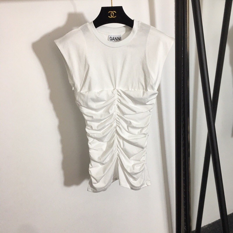 Áo phông không tay ôm eo xếp ly của Gann* hàng cao cấp có dây kéo bên hông