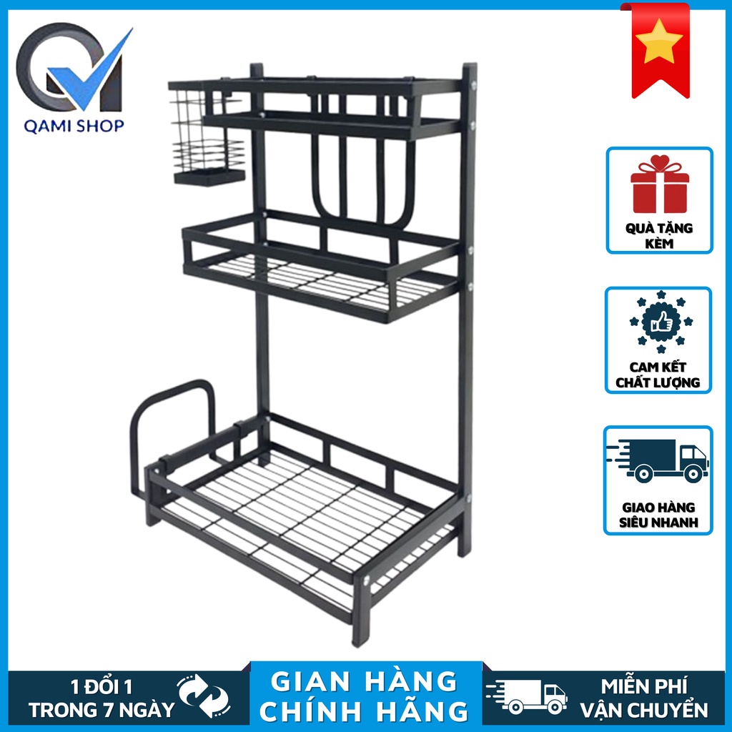 Kệ Để Gia Vị 3 Tầng Đa Năng Q05 Có Chỗ Để Thớt Thiết Kế Thông Minh Chất Liệu Thép Carbon Không Han Gỉ Sơn Đen Tĩnh Điện