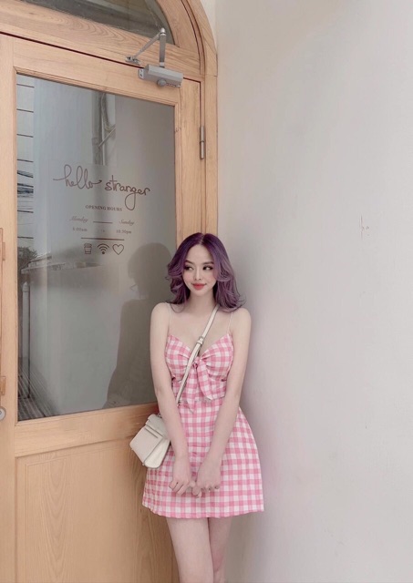 [ Mã FAMAYWA2 giảm 10K đơn 50K] Đầm ngắn sọc caro kiểu 2 dây cúp ngực | BigBuy360 - bigbuy360.vn