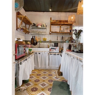  Rèm Bếp Vải Linen Quai Treo Kiểu Nhật Vintage - Không kèm thanh treo 