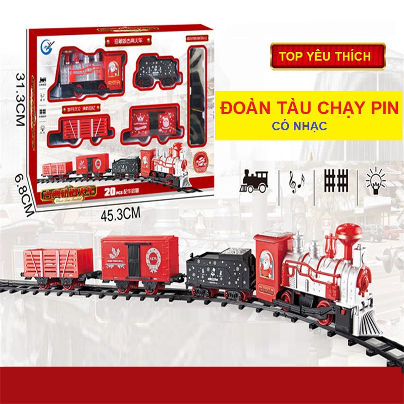 Xe lửa đồ chơi chạy pin cho bé, tàu lửa chạy trên đường ray, tàu hỏa bằng nhựa có âm thanh và đèn như thật có hộp đẹp