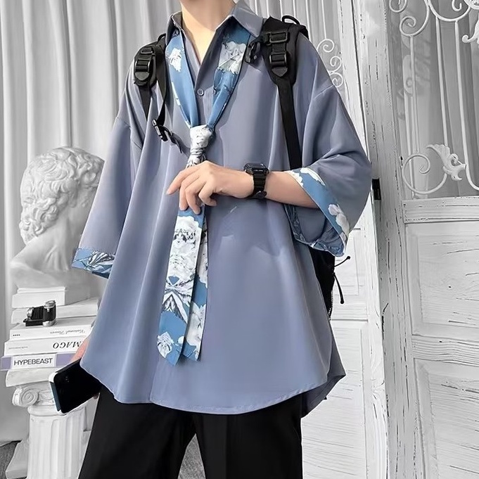 Áo Sơ Mi Nam Thời Trang Hàn Quốc Chất Lượng Cao Plus Size áo sơ mi form rộng áo sơ mi nam ngắn tay xanh lá cây áo sơ mi đẹp Có cà vạt