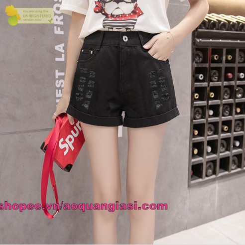 quần short kaki nữ phối rách lật lai  mt843 màu đen size s,m,l rẻ đẹp, cá tính cho các cô nàng năng động AQGS