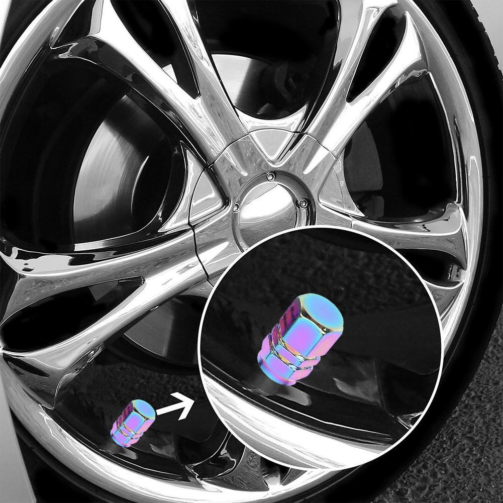 Set 4 nắp van xe đạp , xe máy bằng nhôm hình lục giác nhiều màu