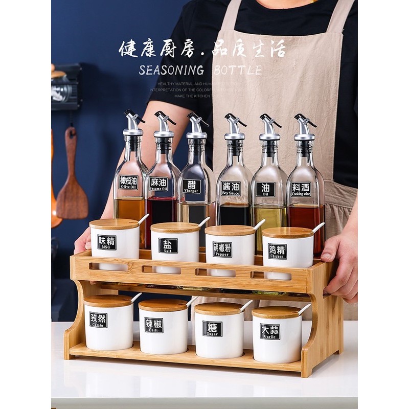 Bộ Đựng Gia Vị Gốm Sứ Kèm Thìa Sứ Và Miếng Dán