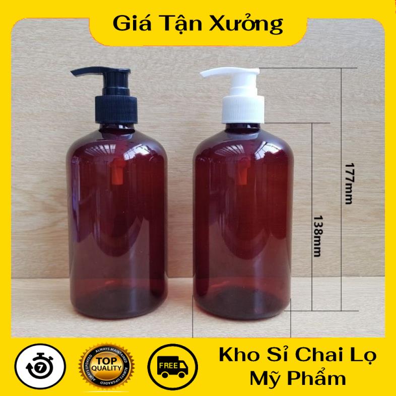 Chai Chiết Mĩ Phẩm ❤ Chai nhựa pet Vòi nhấn 500ml bầu tròn lùn chiết mỹ phẩm , phụ kiện du lịch