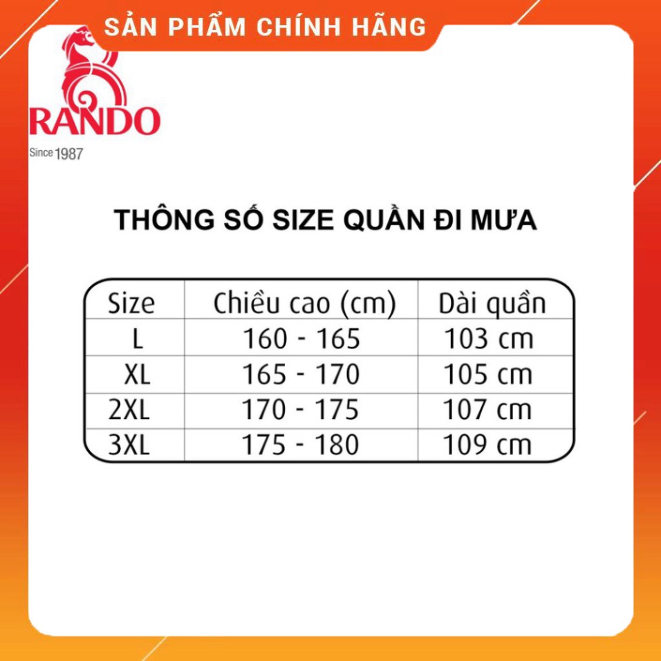 (MUA NHIỀU GIẢM GIÁ) RANDO CHÍNH HÃNG, MUA 2 CÁI GIẢM 14K Quần đi mưa chống nước bền bỉ RANDO