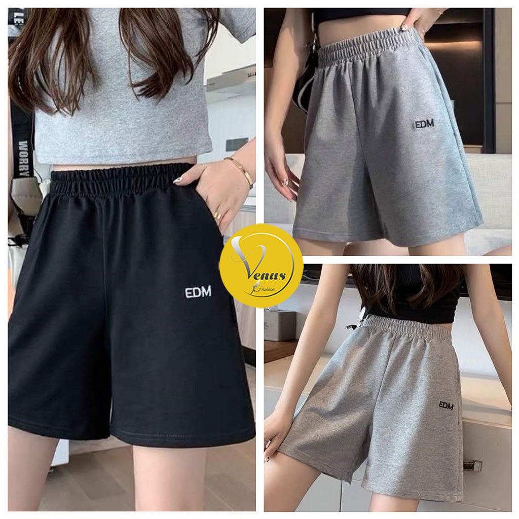 Quần short EDM cạp chun Unisex quần đùi thể thao nam nữ đi chơi chất thun mềm mát - VENUS