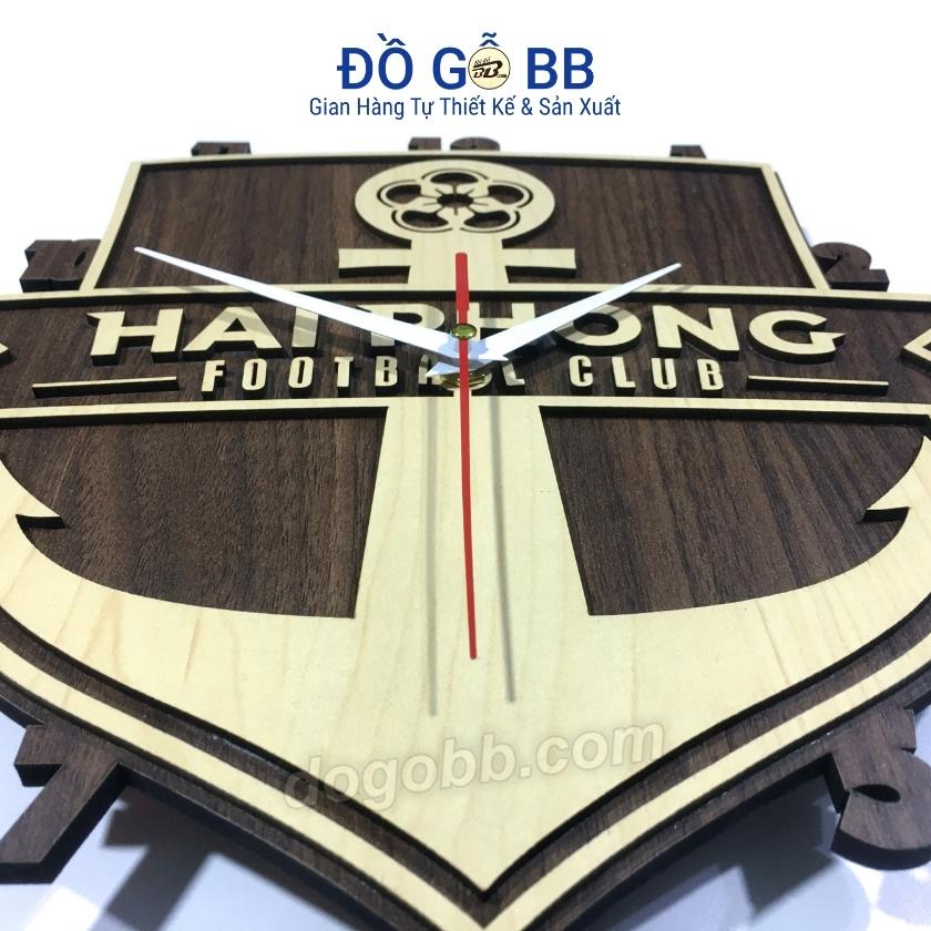 Đồng hồ gỗ bóng đá Việt Nam logo clb HẢI PHÒNG FC  bằng gỗ treo tường decor trang trí - Đồ Gỗ BB