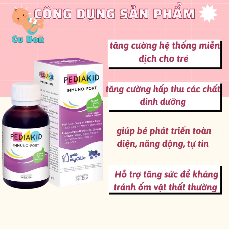 Siro Tăng Đề Kháng Cho bé Pediakid Immuno-Fortifiant 125Ml của Pháp từ sơ sinh và người lớn cải thiện hệ miễn dịch