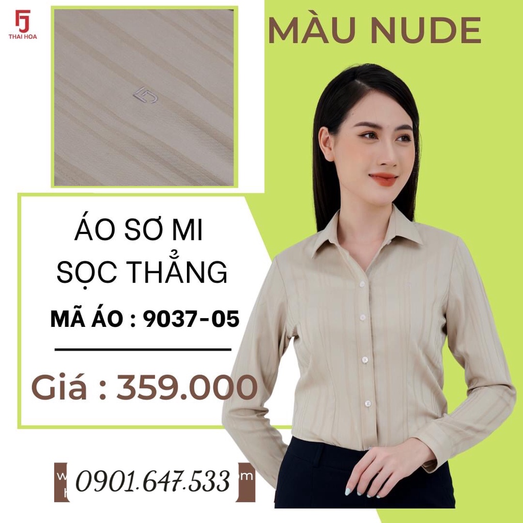 Áo sơ mi Thái Hòa cao cấp vải sợi tre sọc chìm màu da mã 9037-05