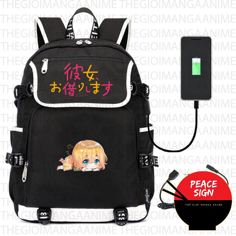Balo nắp ngang in hình DỊCH VỤ CHO THUÊ BẠN GÁI ver NẰM Kanojo Okarishimasu chibi anime cặp sách đi học