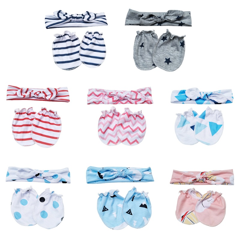 Bộ Băng Đô Và Găng Tay Chống Trầy Thắt Nút Dành Cho Bé Sơ Sinh