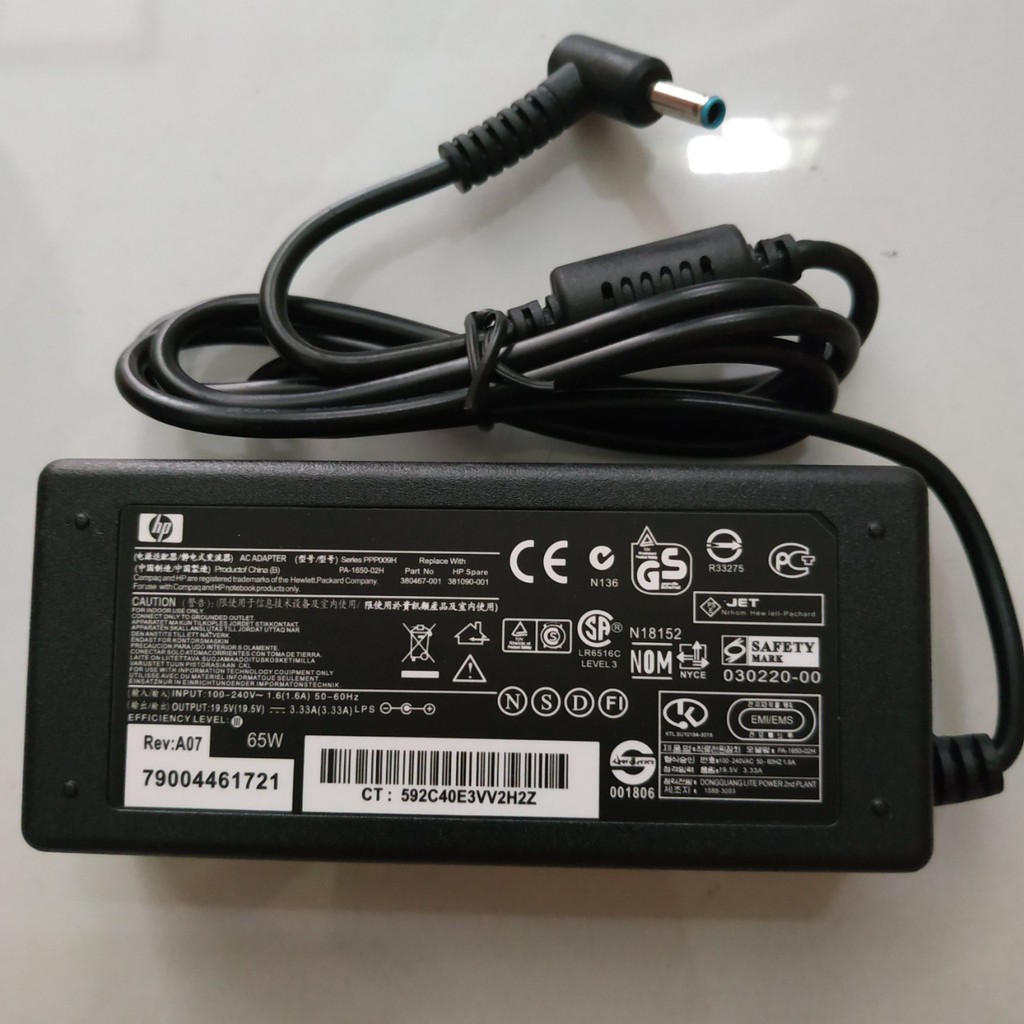 Sạc Laptop HP ENVY Chân Kim Nhỏ Đầu Màu Xanh 19.5V - 3.33A -65W chính hãng dùng cho HP Envy 4/ Envy 6/ Pavilion