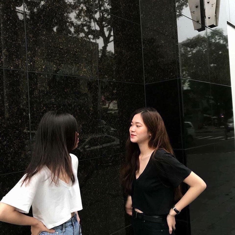 Áo croptop nữ cổ tim tay ngắn form rộng 100% cotton , Croptop cổ chữ V