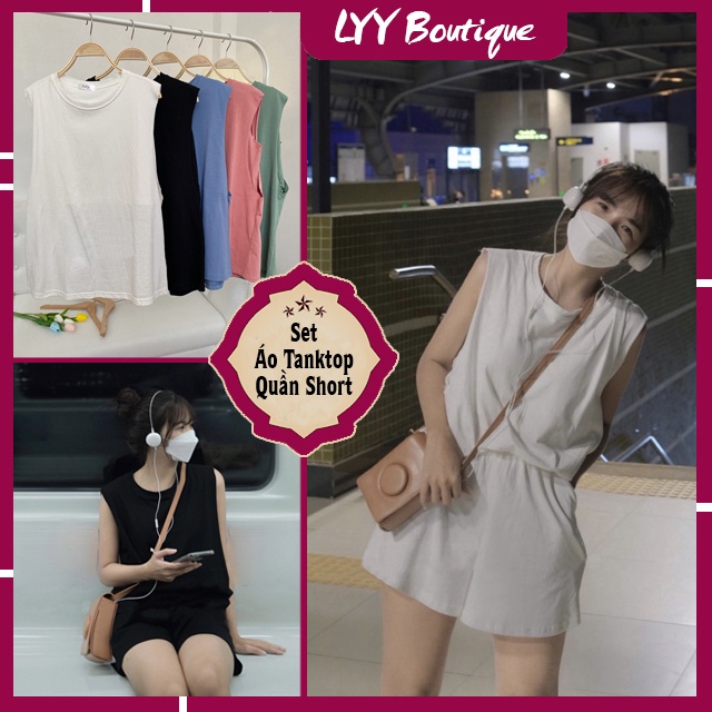 Set áo tanktop bra liền kèm quần short dáng trơn chất cotton nhiều màu hot hit LYY BOUTIQUE