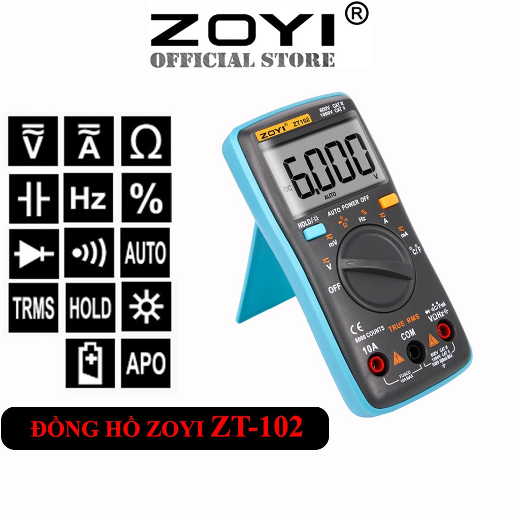 Đồng Hồ Đo Điện Vạn Năng Zoyi ZT-102 Đo Điện Đa Năng Hiển Thị Kỹ Thuật Số - Bảo Hành 12 Tháng