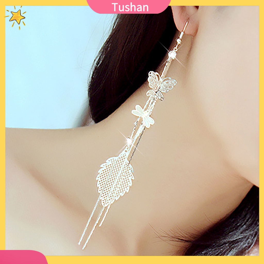 Hoa tai dạng tua rua dài hình bươm bướm đính đá xinh xắn