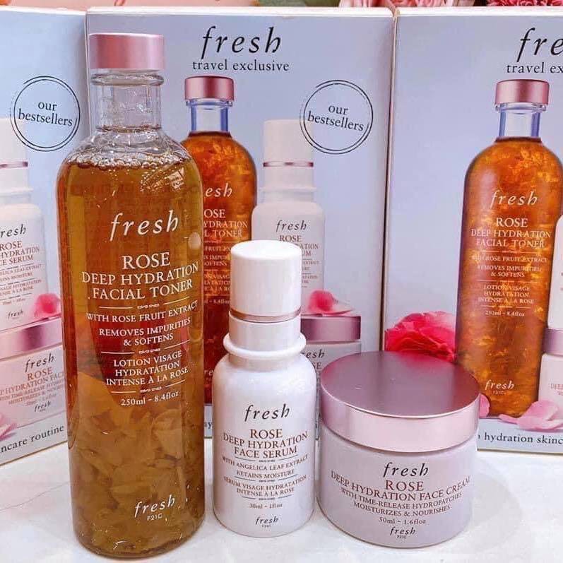 Set Fresh Travel Exclusive Rose Deep Hydration Skincare Routine (3 món)