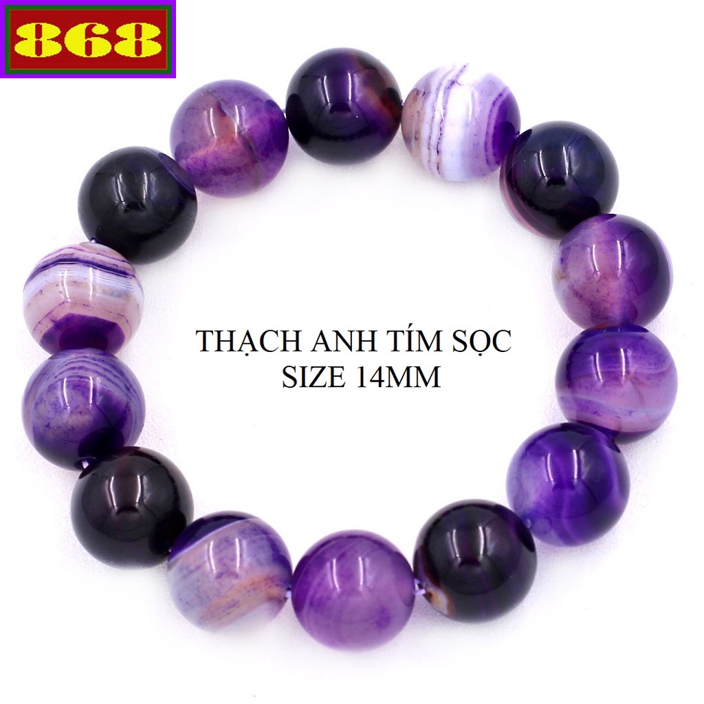 Chuỗi tay đá tím sọc 14 ly - Vòng đá Phong thủy hợp mệnh Hỏa, Thổ