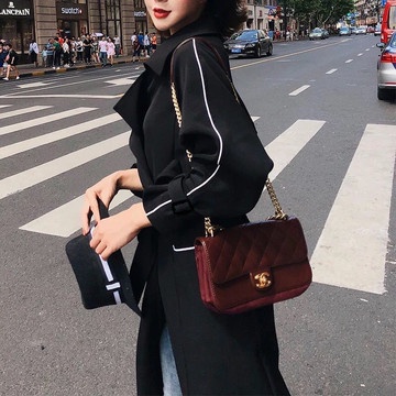 [free gift] Áo khoác gió dáng rộng màu đen thời trang thu đông phong cách Hàn Quốc cho nữ