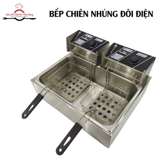 Bếp chiên nhúng đôi điện, bếp chiên gà rán, bếp chiên nhúng 2 ngăn_ Bảo Hành 12 tháng