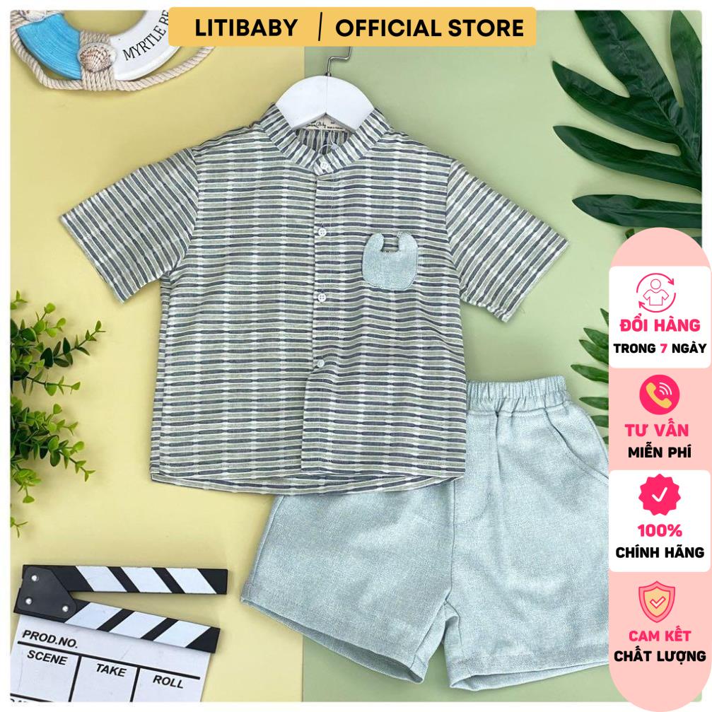 Áo LITIBABY sơ mi bé trai kẻ có túi 1/7