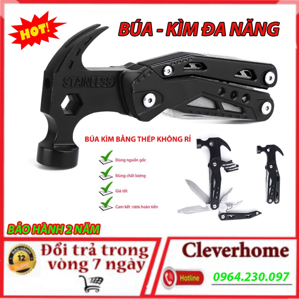 𝗛𝗢́𝗧Búa đa năng gấp gọn bằng Thép không gỉ  - Búa kiêm kìm, tua vít đa năng 14in1 - Dụng cụ đi phượt, cắm trại picnic