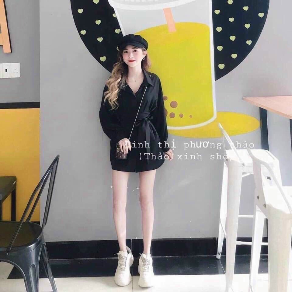 Set bộ kate tay dài phong cách Hàn Quốc, set bộ hai món áo cổ sơmi kèm quần ngắn