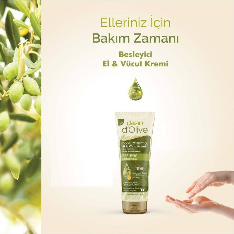 Kem Dưỡng Tay Và Body DALAN - D'Olive Pure Olive Oil Hand &amp; Body Cream 250ml