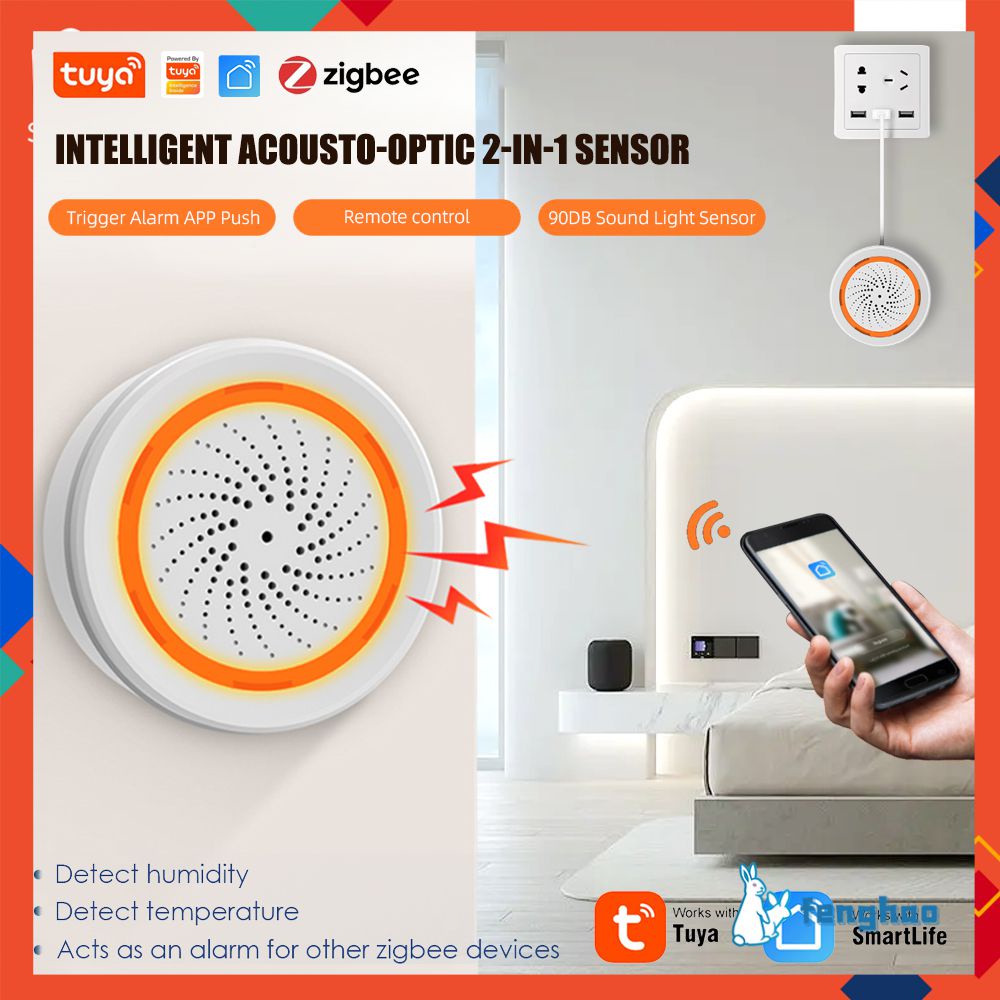 NEO Tuya Zigbee / WIFI Chuông Báo Động Siren Thông Minh Với Cảm Biến Nhiệt Độ Và Độ Ẩm Làm Việc Với Cổng